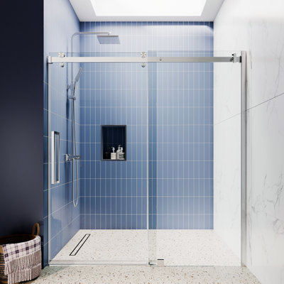 68" - 72" W x 75” H Frameless Single Sliding Glass Shower Doors | 3/8” Thickened Clear Tempered Glass | Leak-Proof | Durable Stainless-Steel Hardware | Adjustment Uneven Walls