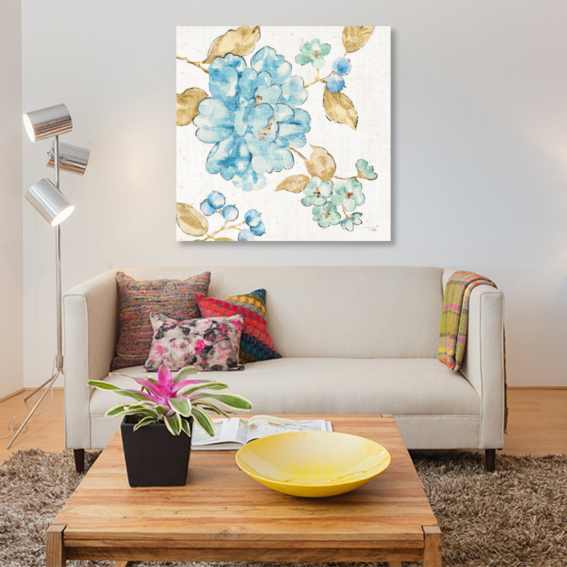 «Blue Blossom II», reproduction sur toile tendue, H 26 po x l 26 po x P 1,5 po, Toile tendue, Pas de tapis