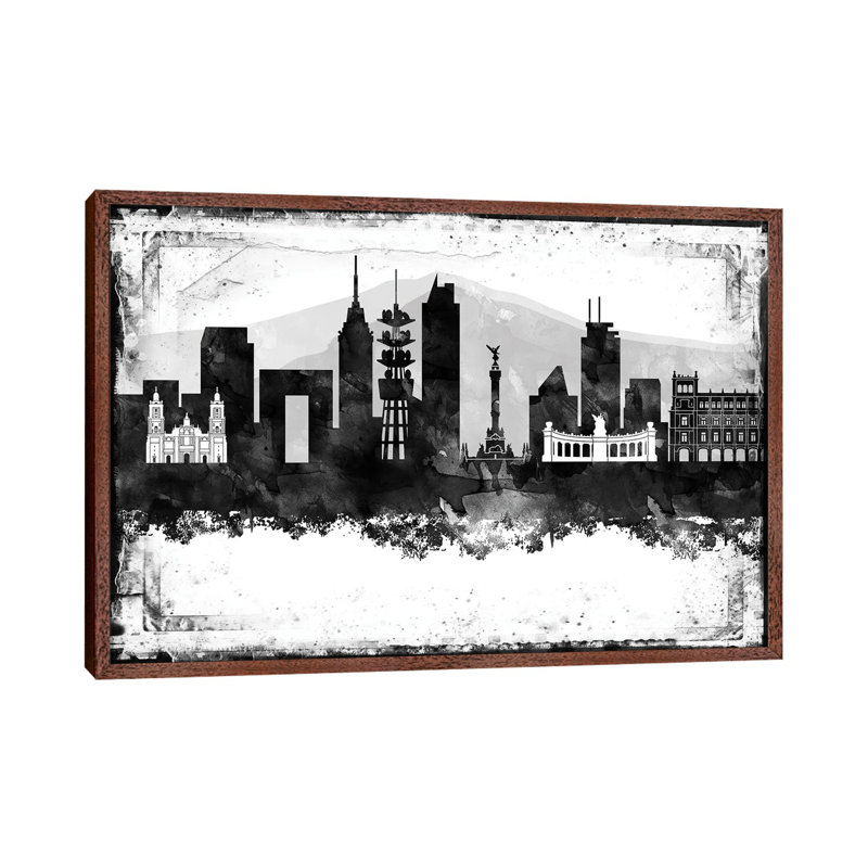 Mexico City Black And White Framed Skylines 1 Piece Floater Frame Wall Art on Canvas, 101.6 cm H x 66.04 cm W