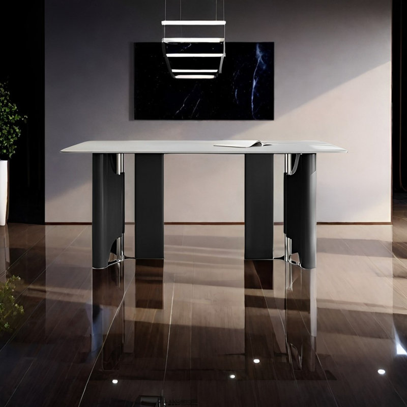 Light luxury rectangular rock plate dining table, 29.52"H x 55.11"L x 31.49"W