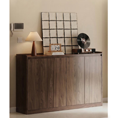 Four Door Pine Wood Shoe Storage Cabinet Solid Panel Closed Dustproof Freestanding Entryway Organizer for Hallway Porch Living Room