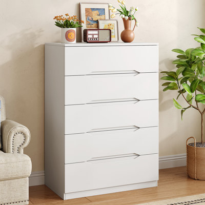 Commode 5 tiroirs l 31,5 po, grande commode avec poignée découpée pour la chambre à coucher
