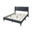 Structure de lit grand moderne, revêtement en toile de jute gris anthracite, base en bois, lit tapissier sans sommier, style, lattes,