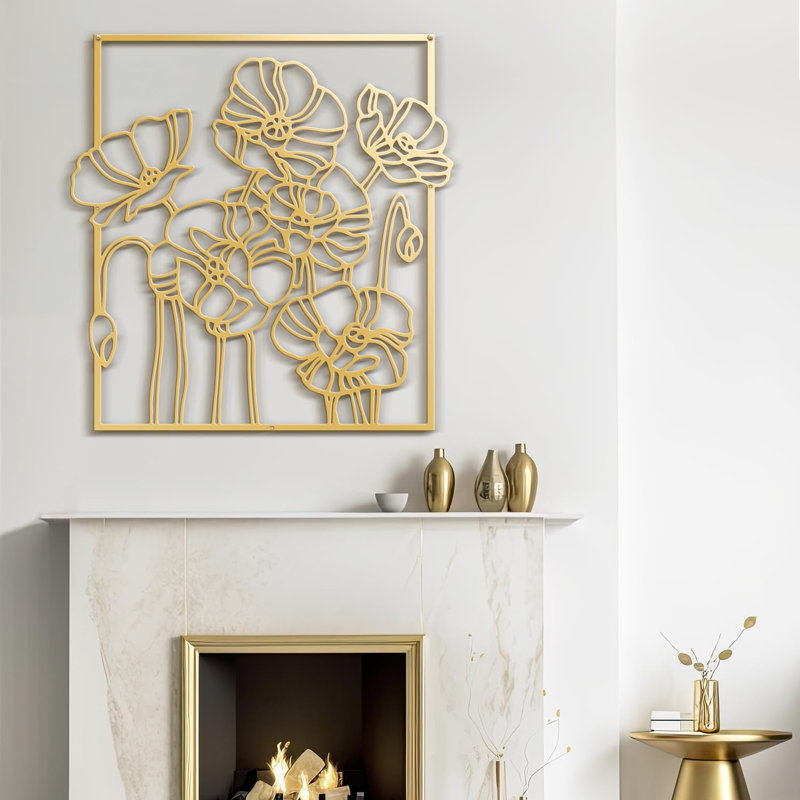 Abstract Floral Line Art Wall Decor Modern Abstract Wall Accent Sculpture Hanging Decoration Metal Wall Decor, Gold