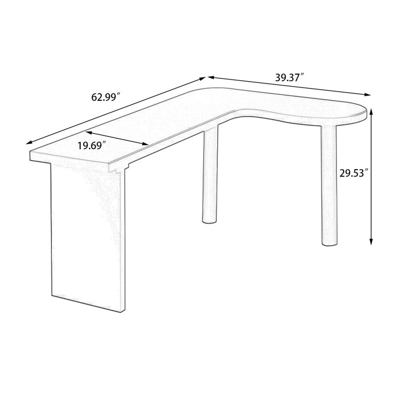 Bureau en L en bois massif, H 29,53 po x l 62,99 po x P 39,37 po, Noir, noir, noir, noir, Retour à droite