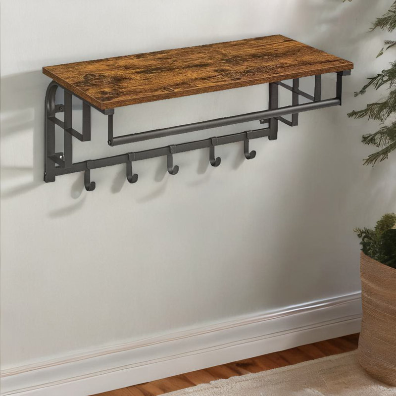 Anthoula Wall Mounted Floating Shelf With Hanging Rail and Hooks