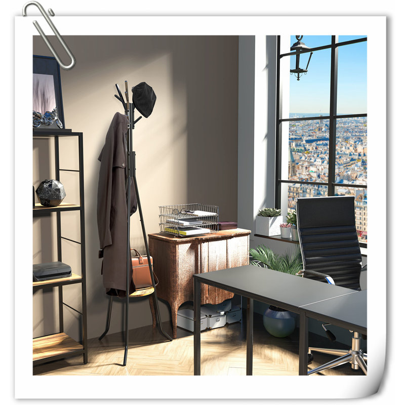 Benish Solid Wood Freestanding Coat Rack, Black/Brown