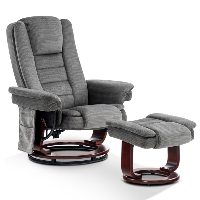 Destynie Recliner Chair with Ottoman, Fabric Accent Chair with Vibration Massage, Swivel Chair, Gray