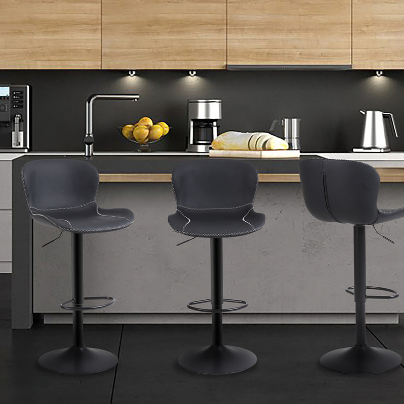 Illyas Swivel Upholstered Adjustable Height Counter Stool with Metal Frame, 3, Black