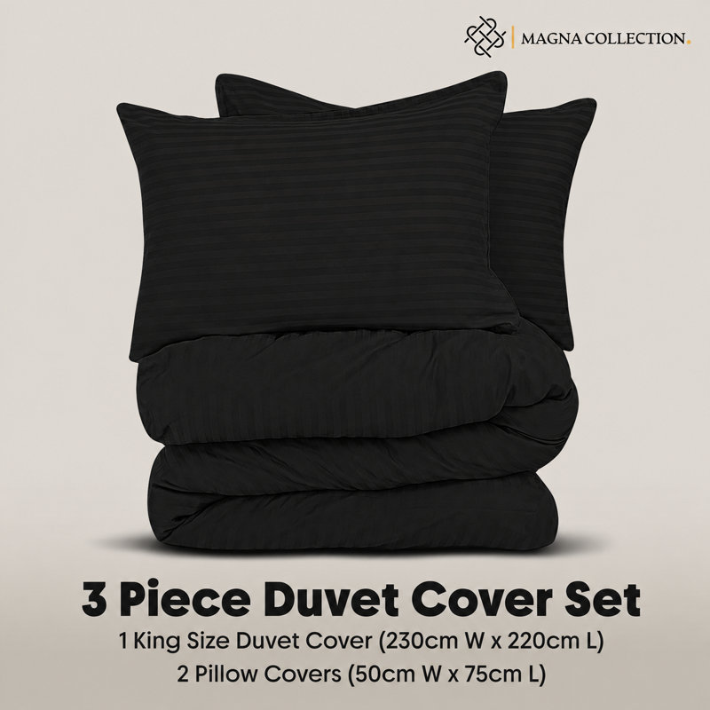 Microfibre Striped Duvet Cover Set, Black, King