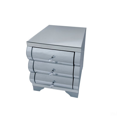 Baked Curved Mirror Nightstand  With 3-Drawer Glass Bedside Table (Nightstand) Chest Of Drawers For Bedroom Small Size Spaces End Table For Living Room Fashion Bedroom Furniture Silver
