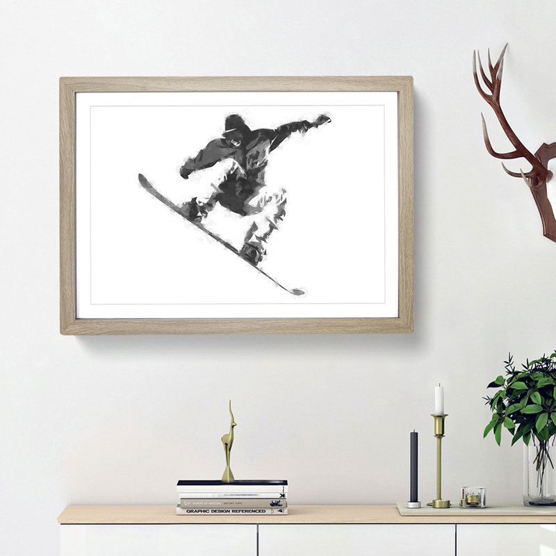 The Snowboarder - Picture Frame Painting Print, 45cm H x 63cm W x 2cm D, Oak Framed