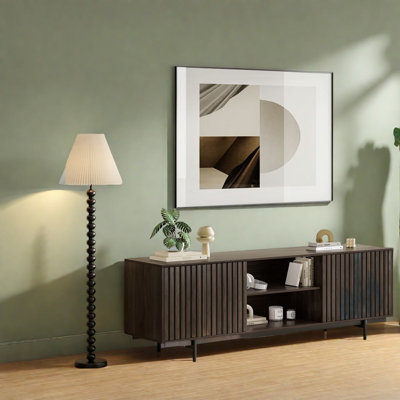 Meuble télé spacieux en bois avec rangement, centre de divertissement moderne Mid-Century pour la maison