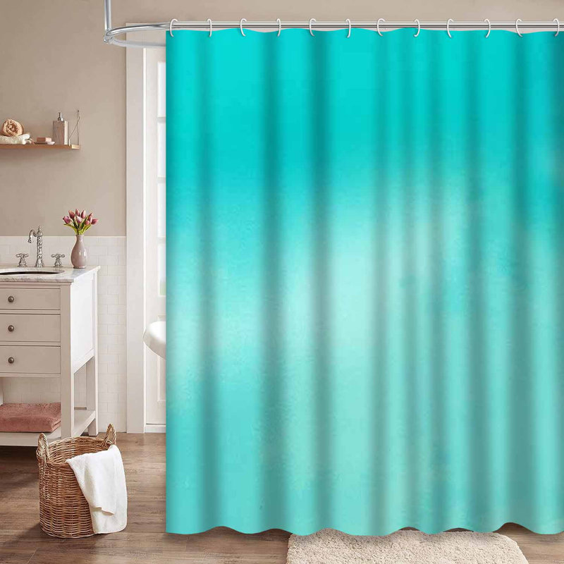 Rideau de douche aquarelle turquoise, vert et bleu avec 12 crochets, L 72 po x l 72 po