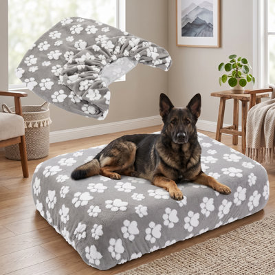 Housse pour lit 44 x 35 x 6 po lavable et imperméable pour animal de compagnie, housse de remplacement ajustée en velours moelleux réutilisable seulement pour matelas pour chien