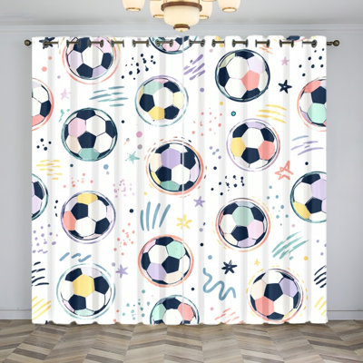 2Pcs Fun Soccer Ball Blackout Curtains, Vibrant Cartoon Print Window Drapes for Boys Room, Teens Bedroom, Playroom Decor, Light Filtering Panels World Cup Soccer Decor