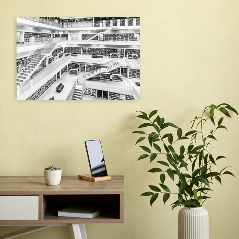 Grande bibliothèque architecturale, impression murale géométrique minimaliste moderne, H 12 po x l 18 po