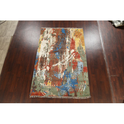 Tapis oriental contemporain abstrait à motif végétal noué à la main 6 x 9