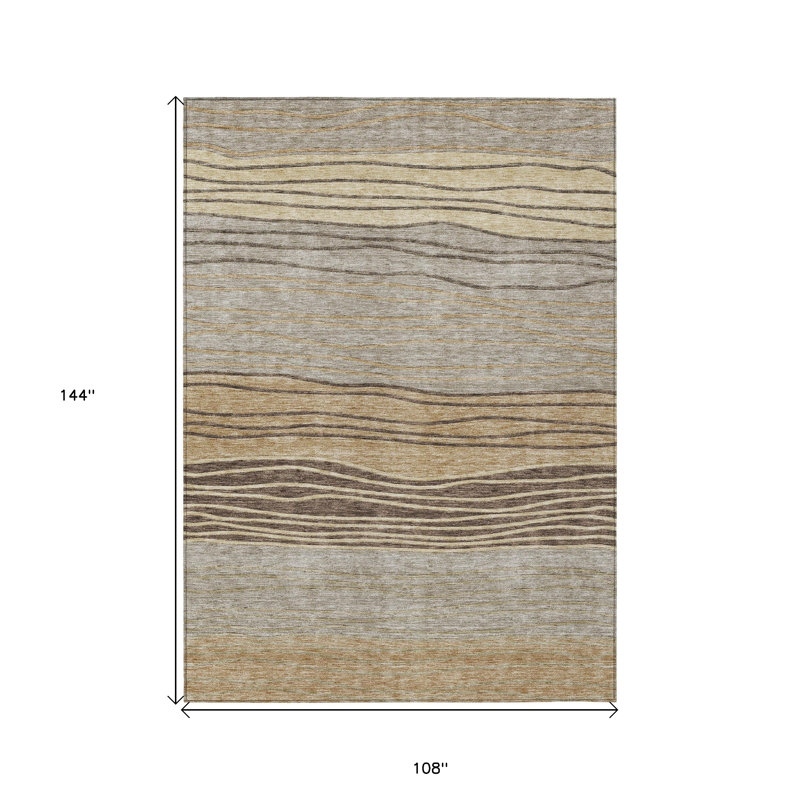 Tapis intérieur / extérieur rayé taupe brun et beige 9 pi x 12 pi