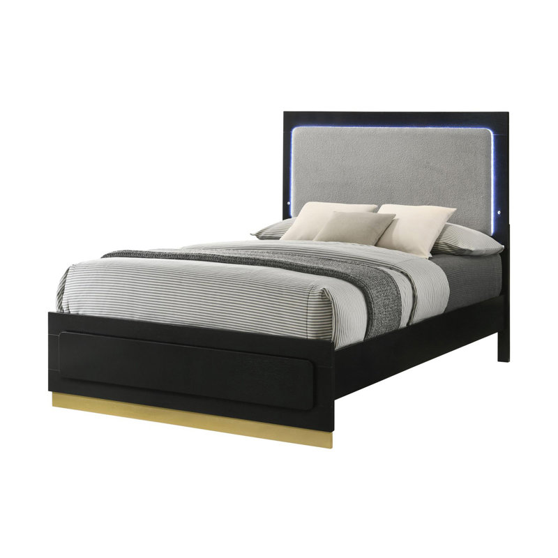 Lit à panneau avec tête de lit lumineuse Courtemanche, Black, Grand