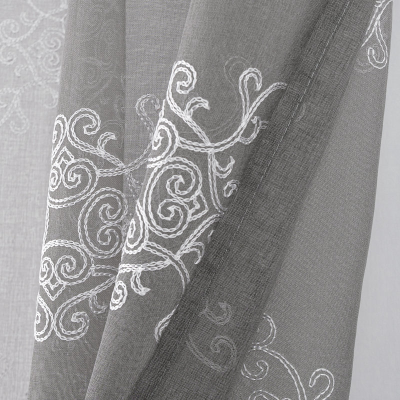 Paire de rideaux semi-transparents brodés Doveon, Gris, L 36 po x L 96 po