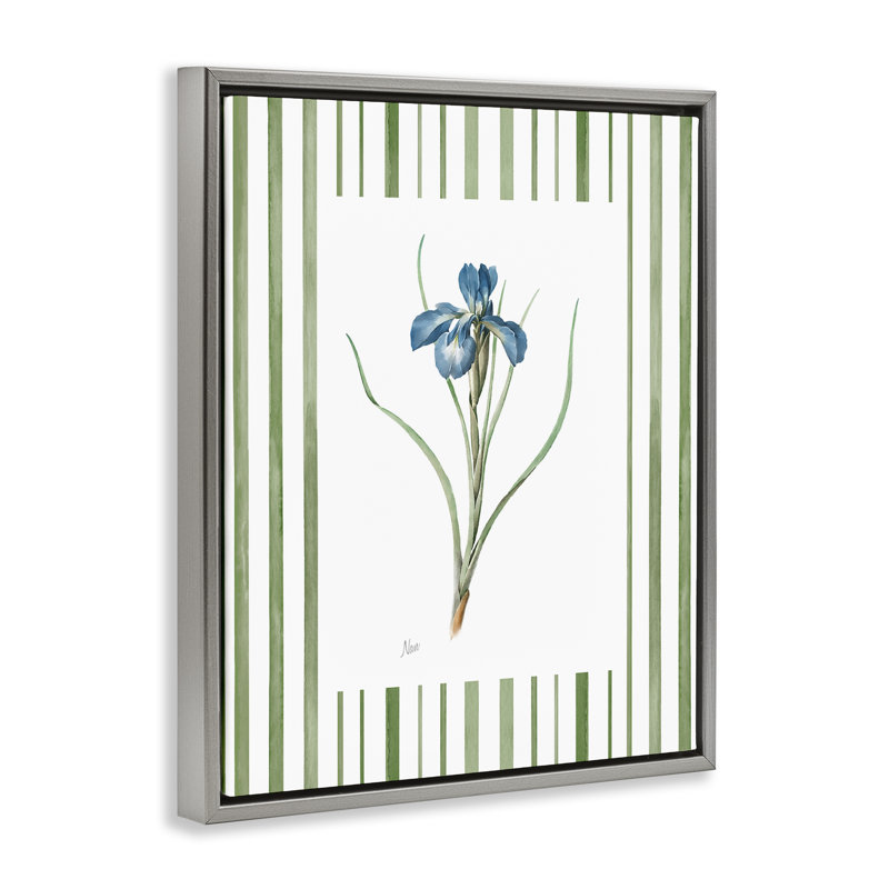 Cadre flottant Spring Iris And Stripes, design par Nan, H 31 po x l 25 po, Cadre flottant gris lustré