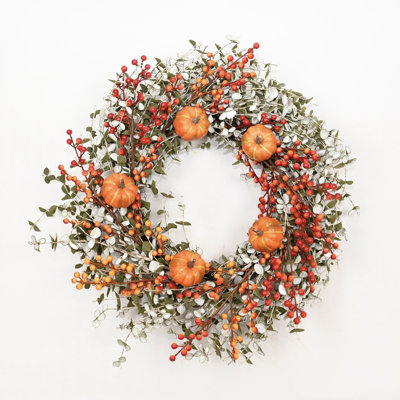 Mini couronne de fleurs de citrouille d'eucalyptus 24 po