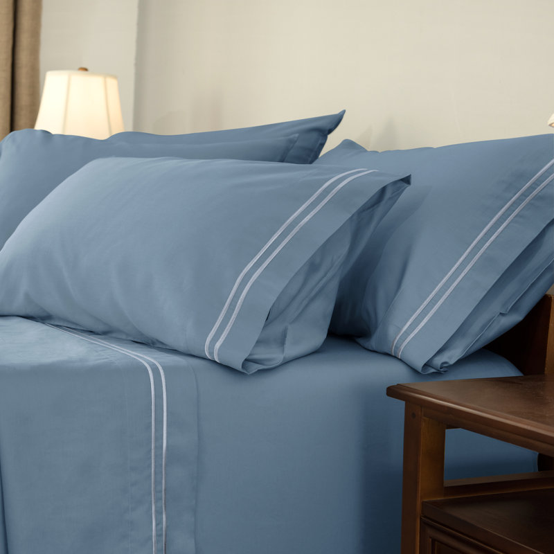 Cotton Blend Sheet Set, Blue, Twin XL Sheet Set + Fitted Sheet + 1 Pillowcase