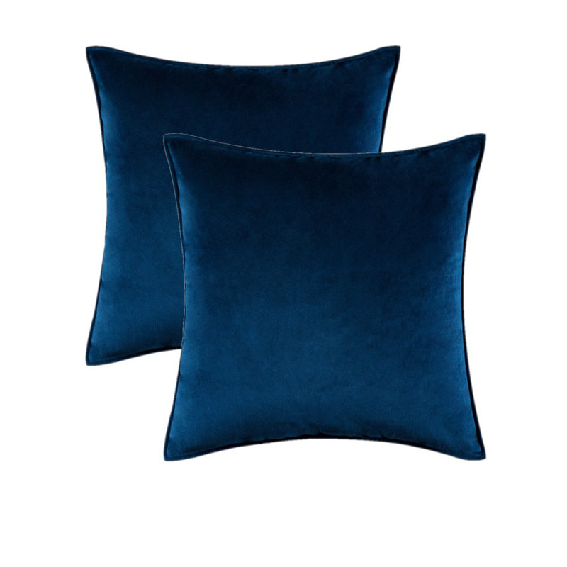  Housse de coussin carré en velours, Bleu très foncé, H 18 po x l 18 po, Polyester