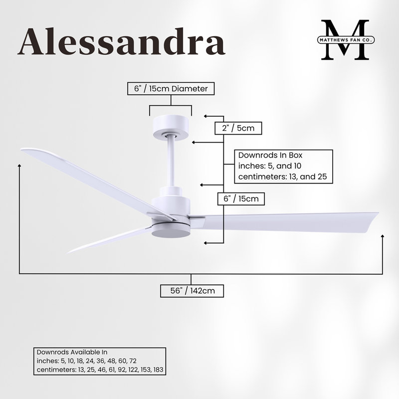 Alessandra Outdoor Downrod Ceiling Fan, Matte White, Matte White