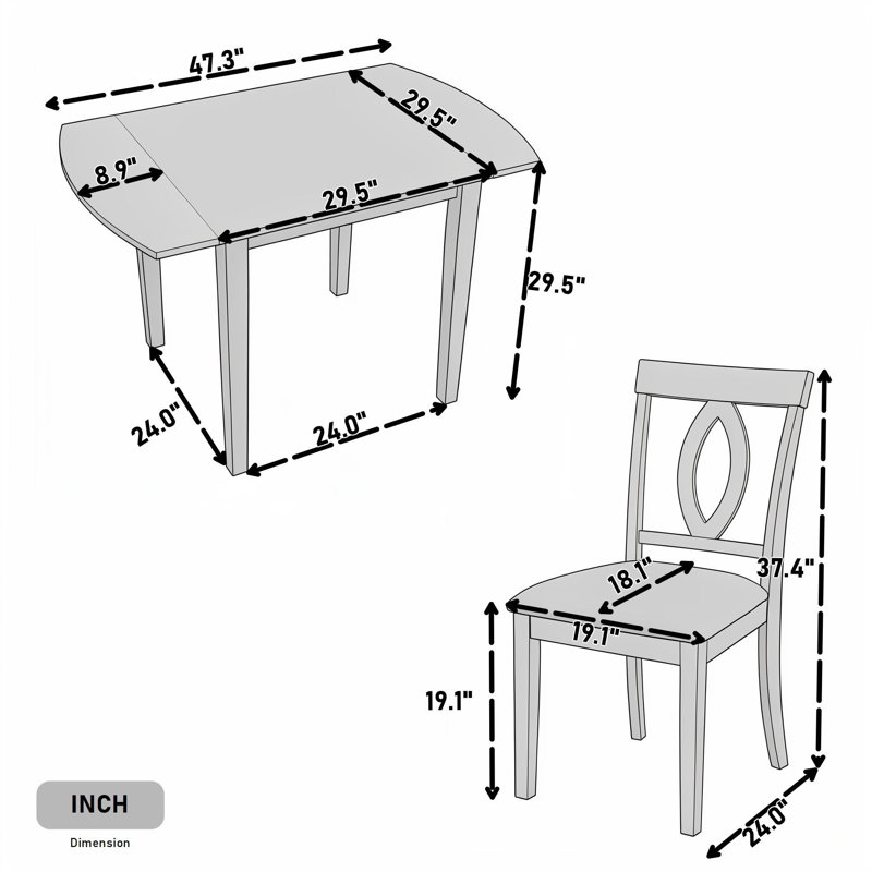 Ensemble de table à manger 5 pièces rabattable avec 4 chaises rembourrées, Dark Brown Beige