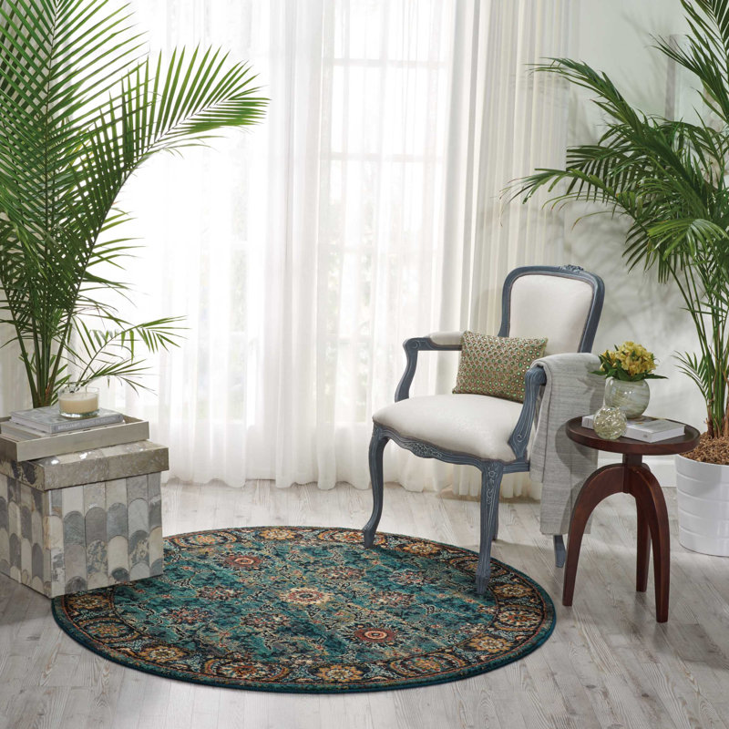 Tapis bleu d'inspiration persane Tonita, Rond 5 pi
