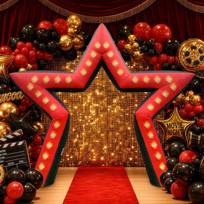 Arche gonflable de 3 mètres avec lumières DEL, pentagramme gonflable et souffleur intégré, idéal pour une soirée cinéma, un carnaval ou un anniversaire. Parfait décor pour les fêtes à thème.