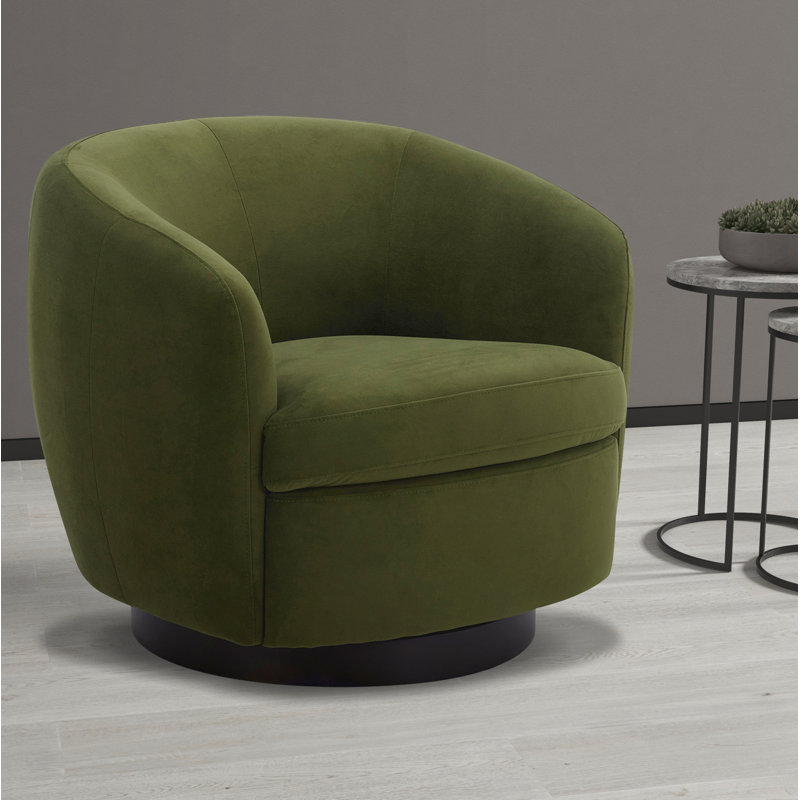 Fauteuil demi-tonneau pivotant rembourré Marcy, Velours performance vert forêt Bella, Noir