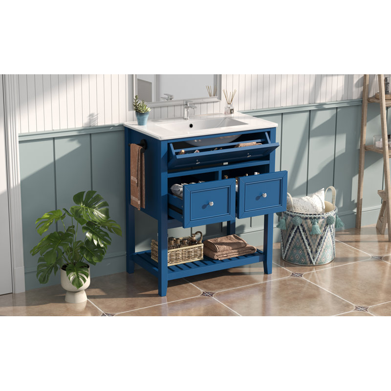 Freestanding Standard Single Vanity Bathroom Vanity With Ceramic Top