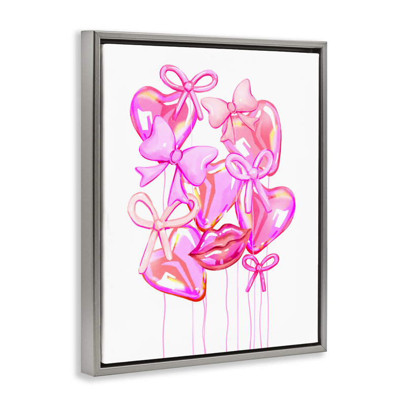 Cadre flottant rose avec cœur et nœuds roses, design par Ziwei Li, H 31 po x l 25 po, Cadre flottant gris lustré