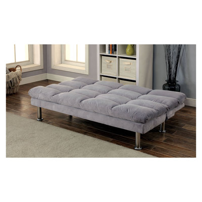 Canapé futon contemporain gris en microfibre avec pieds chromés