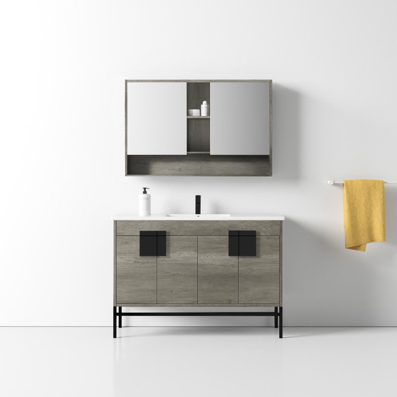 Maisie 48'' Single Bathroom Vanity with Ceramic Top, Black, Shadow Gray