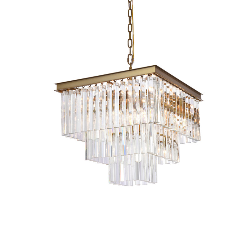 Lustre à niveaux variable en cristal à 13 lumières Dahlonega, Or satiné