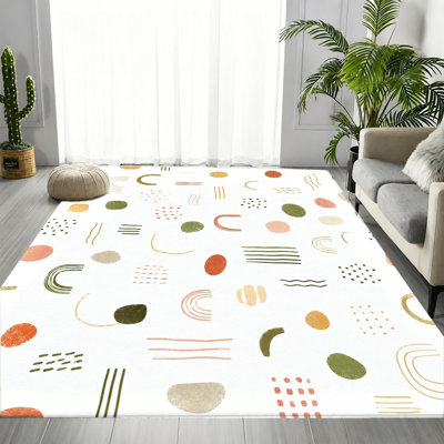Tapis rétro à motif géométrique abstrait, motif de forme artistique amusante, tapis antidérapant doux et lavable à la machine, décoration intérieure artistique pour salon, chambre à coucher, dortoir, entrée, cuisine, balcon, appartement