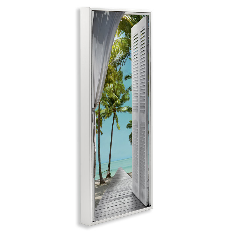 «Tropical Beach Villa View», estampe numérique encadrée par Reinders, H 24 po x l 10 po, Giclée encadrée blanc bord de mer