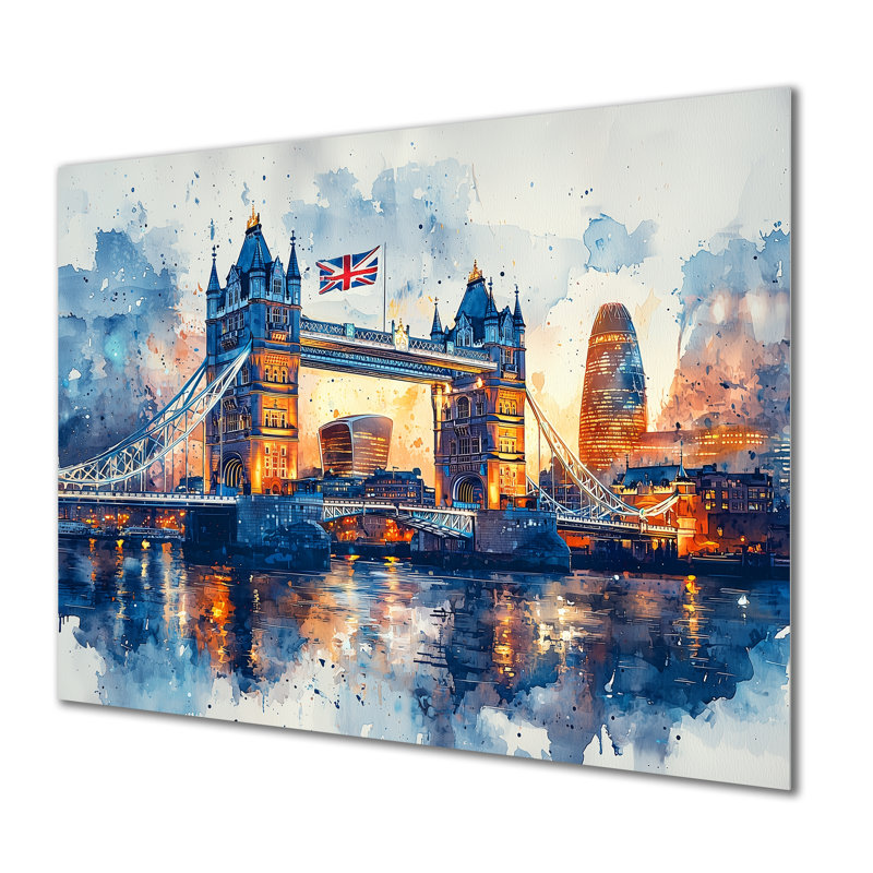 Moonlight on Tower Bridge Lights In London II - Angleterre, impression sur métal, H 12 po x l 20 po