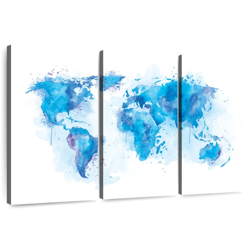Aliaz World Map Blue Splash, 42" H x 65" W