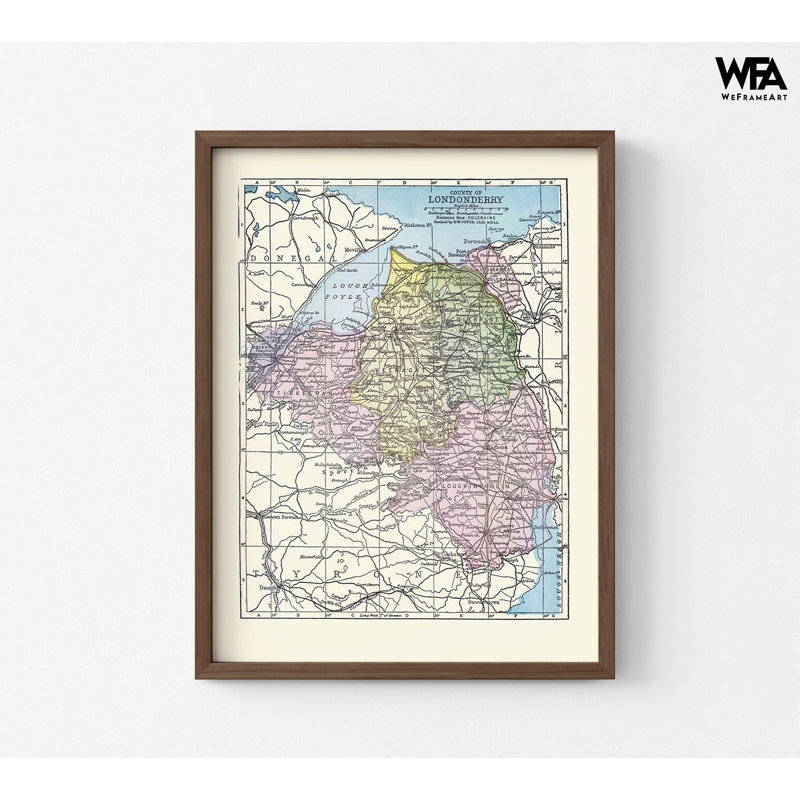 Impression sur affiche, carte de l'Irlande, impression de l'affiche de la région irlandaise rustique du comté de Londres - Bartholomew, 1882