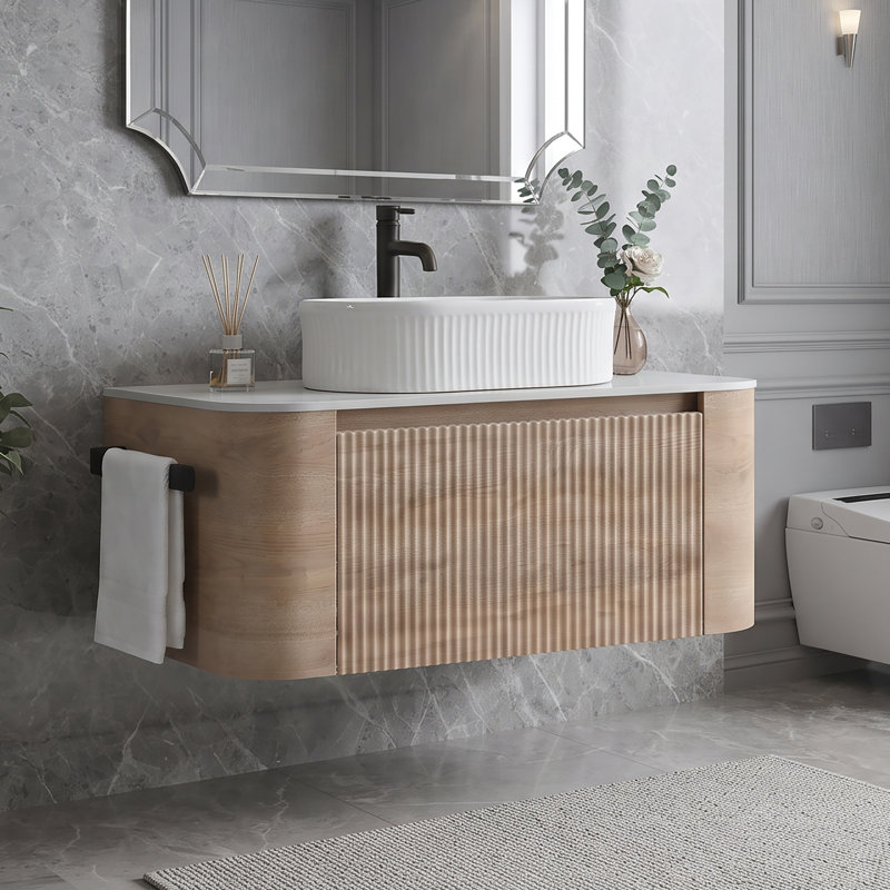 Wall Mounted Single Double With Engineered Marble Top, Oak