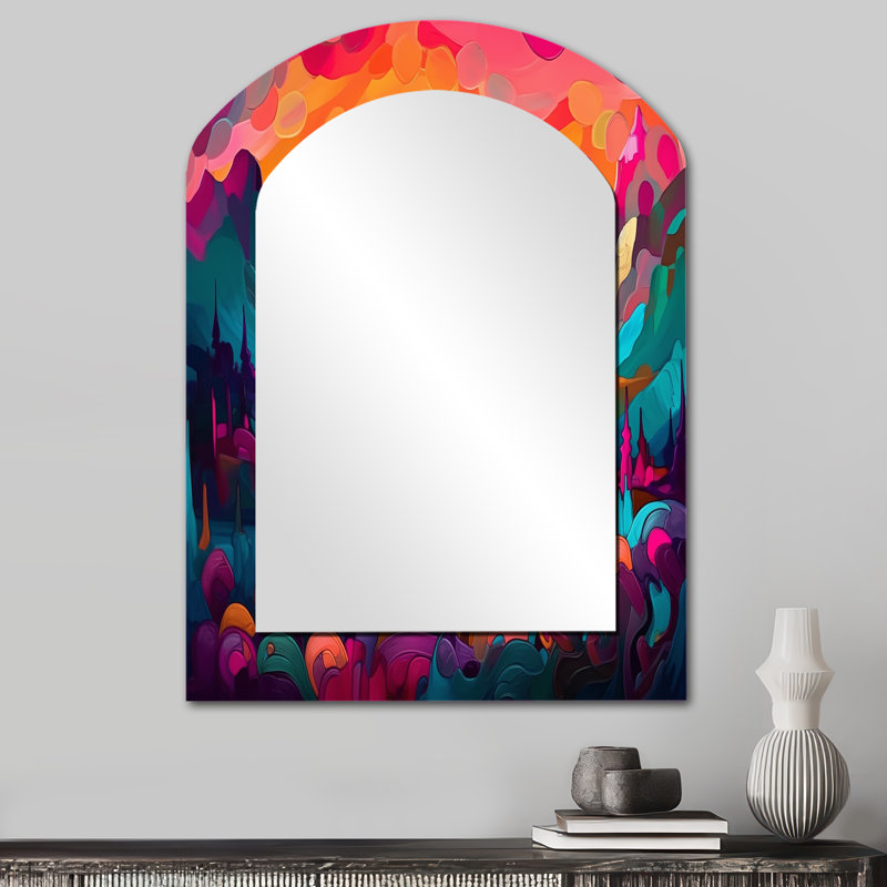 Décor de miroir vif éclatant au-dessus des montagnes III - Orange, 34 po x 25 po