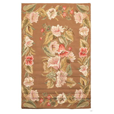 Tapis à motif floral français en laine tissé à la main 4 x 6