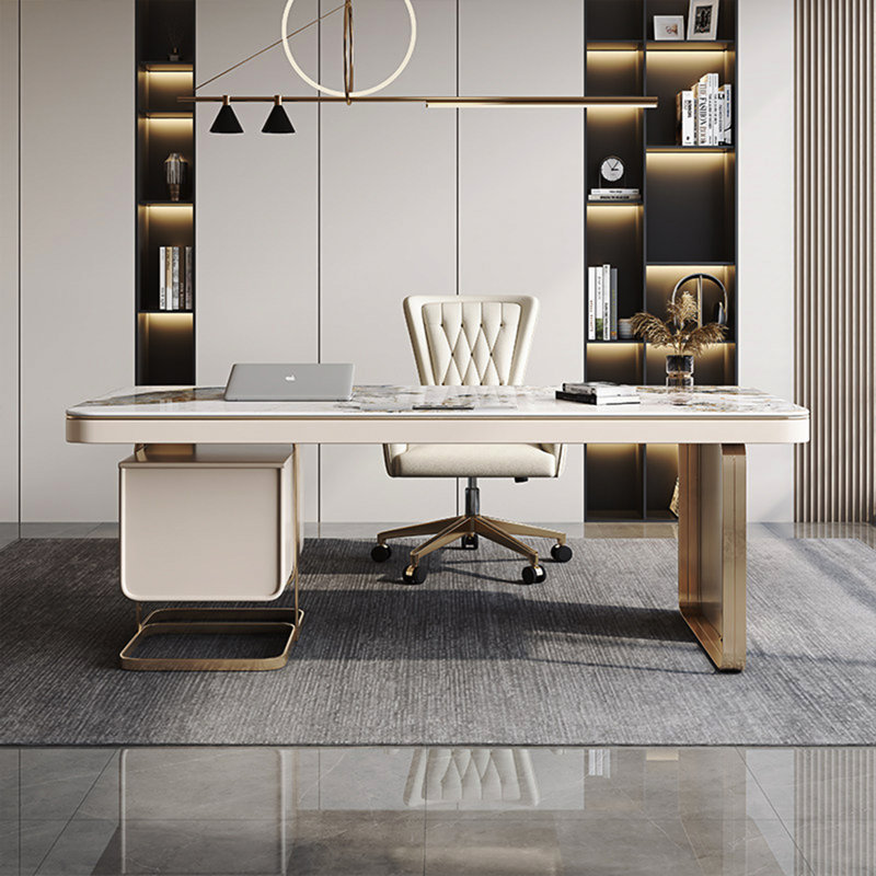 Modern Minimalist High-End Sintered Stone Desk Set Including Chair, 29.53" H x 70.87" W x 27.56" D