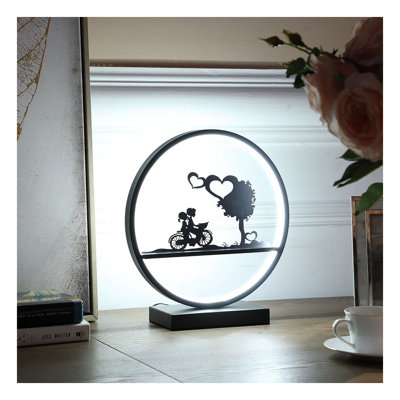 13-Inch Girl and Boy on Bicycle LED Accent Table Lamp - Matte Black Metal Decorative Lighting for Kids Room Bedroom, Whimsical Children's Table Lamp
