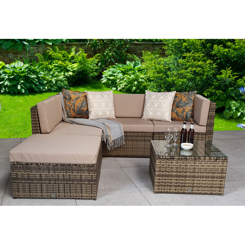 Fatululik 4 Seater Rattan Corner Sofa Set, Brown